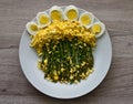 Boild green asparagus with mimosa boiled eggs