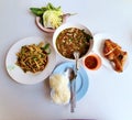 Boiled bamboo shoots soup, grilled chicken, sticky rice