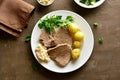 Boiled beef with potatoes and horseradish