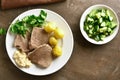 Boiled beef with potatoes and horseradish