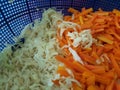 Boiled carrots and cabbage for diet food. Prepare ingredient food for vegan mixed vermicelli with vegetables