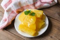 Boiled cassava root dessert Thai food or brazilian food cassava mandioca frita, Other name manihot esculenta, yuca, manioc,