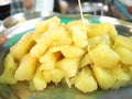 Boiled cassava in syrup.