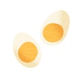 Boiled chicken egg, cooked and cut into two halves, pieces. Protein and yellow yolk. Healthy natural food, fresh