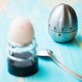 Boiled chicken egg in a metallic support Royalty Free Stock Photo