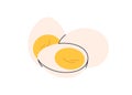 Boiled chicken eggs, cut halves and peeled whole. Healthy breakfast food with cooked yolk and protein. Natural eating Royalty Free Stock Photo