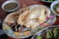 Boiled chicken on a plate for Chinese new year, Chinese Ghost Festival Royalty Free Stock Photo