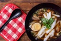 Boiled Chinese pasta square, Rolled Rice Noodles or Noodle and Kuayjub Shop. what we call in thai Royalty Free Stock Photo