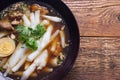 Boiled Chinese pasta square, Rolled Rice Noodles or Noodle and Kuayjub Shop. what we call in thai Royalty Free Stock Photo