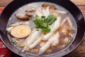 Boiled Chinese pasta square, Rolled Rice Noodles or Noodle and Kuayjub Shop. what we call in thai Royalty Free Stock Photo