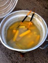 Boiled cobs for sale at the local market in Sicily