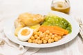 Boiled cod fish with potato, carrot, cabbage , chick-pea and egg Royalty Free Stock Photo