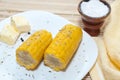 Boiled corn with butter and salt Royalty Free Stock Photo