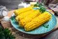 Boiled corn with butter and salt Royalty Free Stock Photo