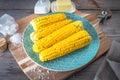 Boiled corn with butter and salt Royalty Free Stock Photo