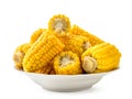 Boiled corn in a plate on a white background, isolated Royalty Free Stock Photo