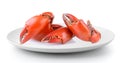 Boiled crab claws in a plate on a white background Royalty Free Stock Photo