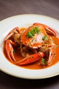 Boiled crab on a plate. Generative AI,
