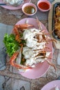 Boiled Crab with the traditional Thai Seafood Table and Lunch style