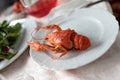 Boiled crawfish on plate Royalty Free Stock Photo