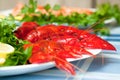 Boiled crawfish on plate close up Royalty Free Stock Photo