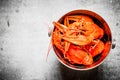 Boiled crawfish in a steel bucket. Royalty Free Stock Photo