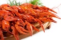 Boiled crawfish on the wooden plate Royalty Free Stock Photo