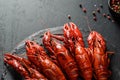 boiled crayfish on a black plate Royalty Free Stock Photo