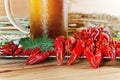 Boiled crayfish with dill and cold beer Royalty Free Stock Photo