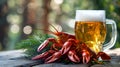 boiled crayfish with dill and a glass of cold beer Royalty Free Stock Photo