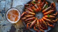 boiled crayfish with dill and a glass of cold beer Royalty Free Stock Photo