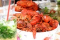 Boiled crayfish and mojito cocktail