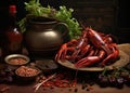 Boiled crayfish in a plate