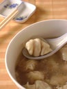 Boiled dumplings with meat filling in soup Royalty Free Stock Photo