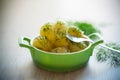 boiled early potatoes with butter and fresh dill in a bowl Royalty Free Stock Photo