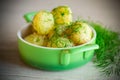 boiled early potatoes with butter and fresh dill in a bowl Royalty Free Stock Photo