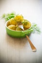 boiled early potatoes with butter and fresh dill in a bowl Royalty Free Stock Photo