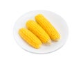 Boiled ears of sweet corn on a white dish Royalty Free Stock Photo
