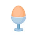 Boiled egg in blue cup. Classic food for breakfast. Tasty morning meal. Flat vector design