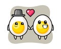 Boiled egg cartoon character couple with fall in love gesture