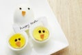 Boiled egg chickens with happy easter message Royalty Free Stock Photo