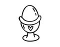 Boiled egg in egg cup line art outline, monochrome hand drawn. Royalty Free Stock Photo