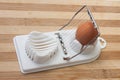 Boiled egg on the egg chopper Royalty Free Stock Photo