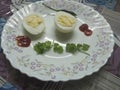 Boiled egg garnished dish or nonveg dish