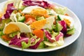 Boiled egg salad with red cabbage, lettuce, cucumber, tomato, carrot and onion. Royalty Free Stock Photo