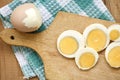 Boiled egg sliced on the board Royalty Free Stock Photo