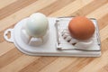 Boiled egg and sliced egg on the chopper Royalty Free Stock Photo