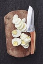 Boiled egg sliced with knife Royalty Free Stock Photo