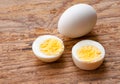 Boiled egg on a wooden table Royalty Free Stock Photo