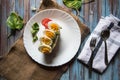 Boiled eggs on bun bread in a plate Royalty Free Stock Photo